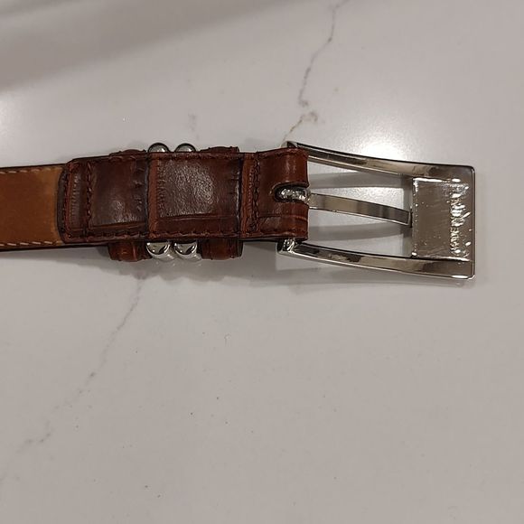 Talbot's Brown Reptile Embossed Genuine Leather Belt Silver Hearts and Buckle - Picture 11 of 12